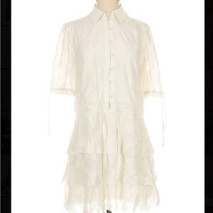 Paige cream silk dress with tiered ruffle hem and short sleeves